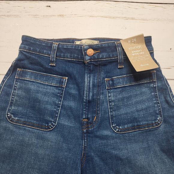 Madewell Curvy Emmett Wide Leg Trouser Jeans Patch Pockets Medium Wash 26 - Picture 5 of 12